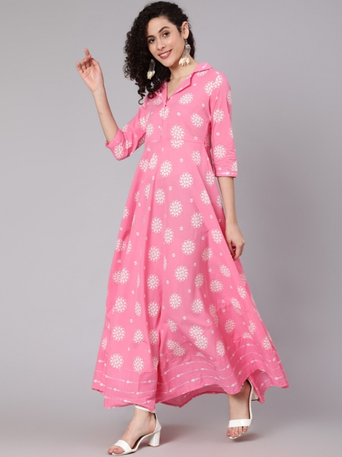 

Awadhi Pink Ethnic Motifs Printed Cotton Maxi Dress