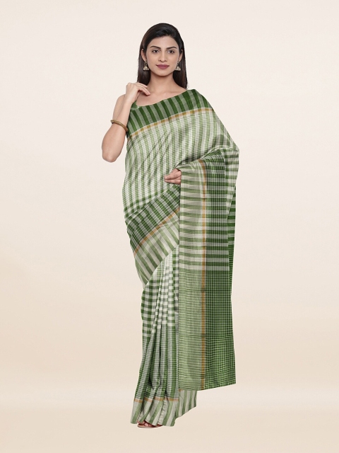 

Pothys Green & Gold-Toned Checked Pure Cotton Saree