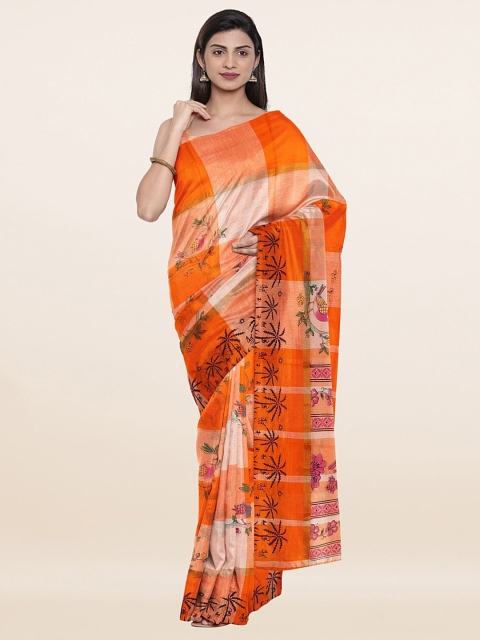 

Pothys Orange & Pink Floral Pure Cotton Saree