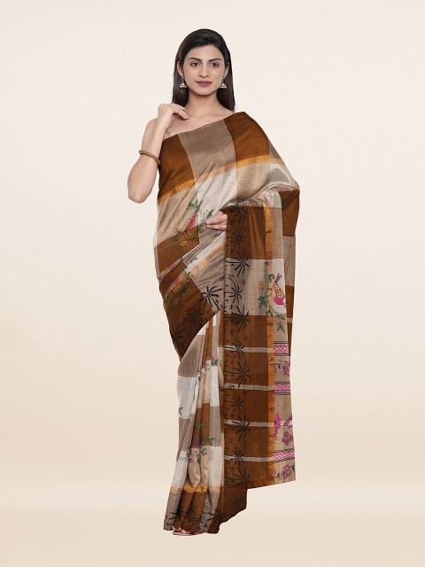 

Pothys Brown & Pink Floral Pure Cotton Saree