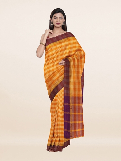 

Pothys Yellow & Purple Checked Pure Cotton Saree
