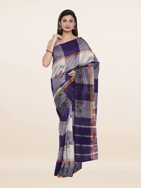 

Pothys Purple & Pink Checked Pure Cotton Saree