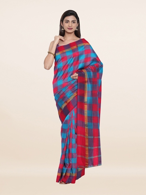 

Pothys Red & Blue Checked Pure Cotton Saree