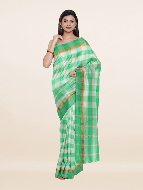 

Pothys Green & White Checked Pure Cotton Saree