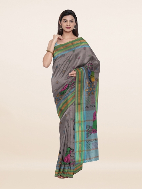 

Pothys Grey & Green Ethnic Motifs Pure Cotton Saree