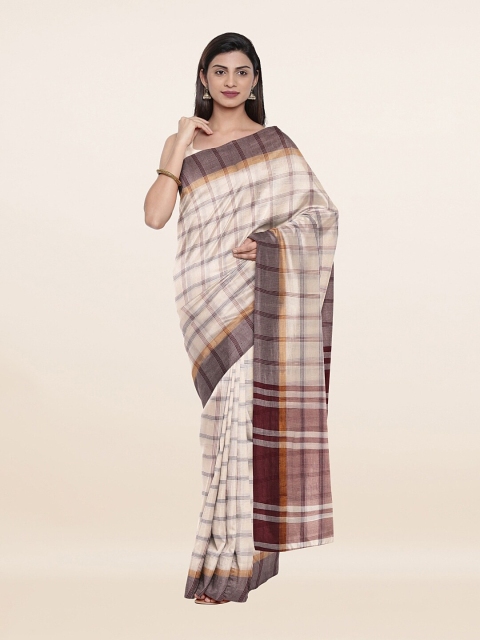 

Pothys Off White & Grey Checked Pure Cotton Saree