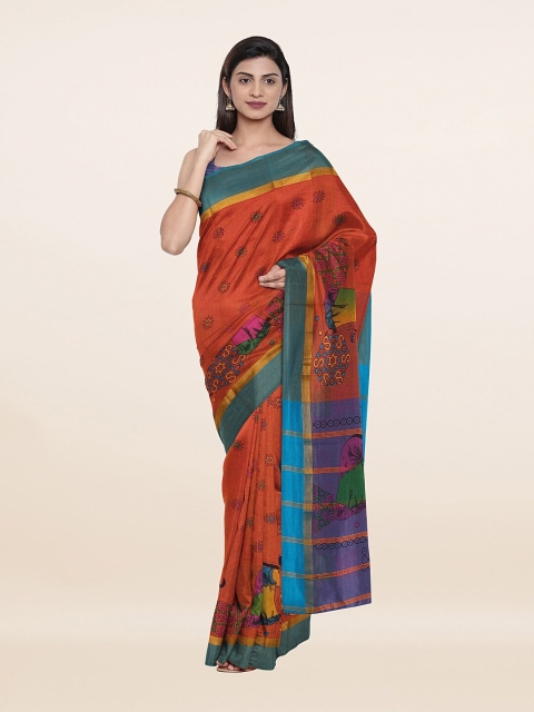 

Pothys Rust & Green Floral Pure Cotton Saree
