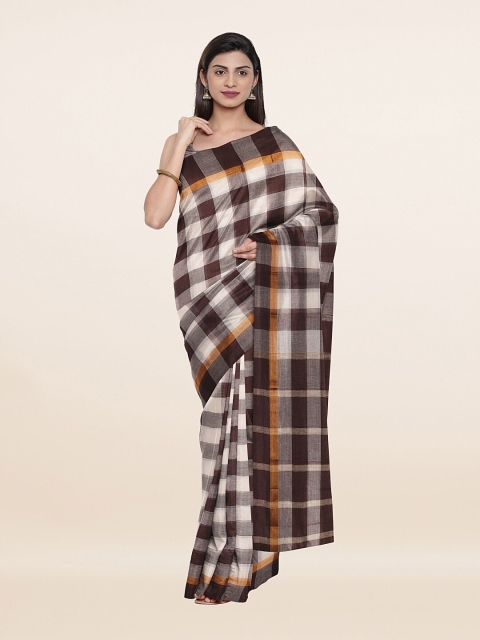 

Pothys White & Brown Checked Pure Cotton Saree