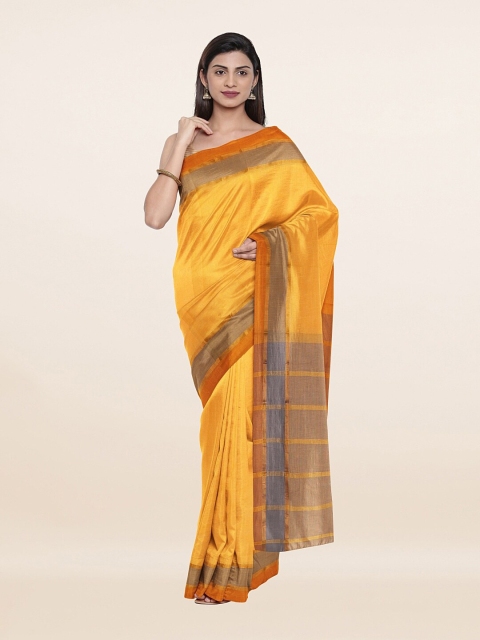

Pothys Yellow & Grey Solid Pure Cotton Saree