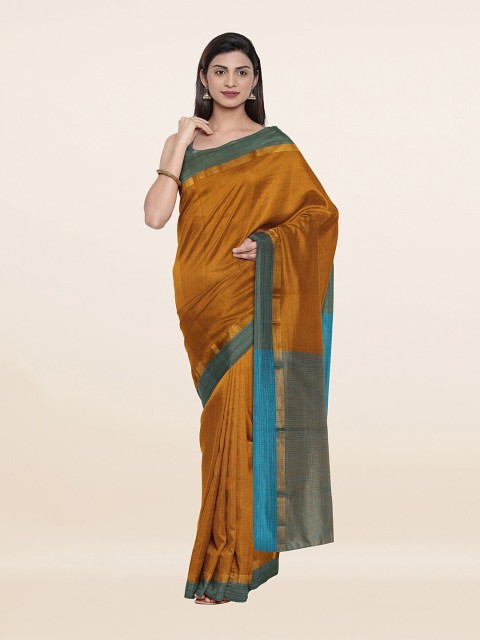 

Pothys Khaki Brown & Green Pure Cotton Saree