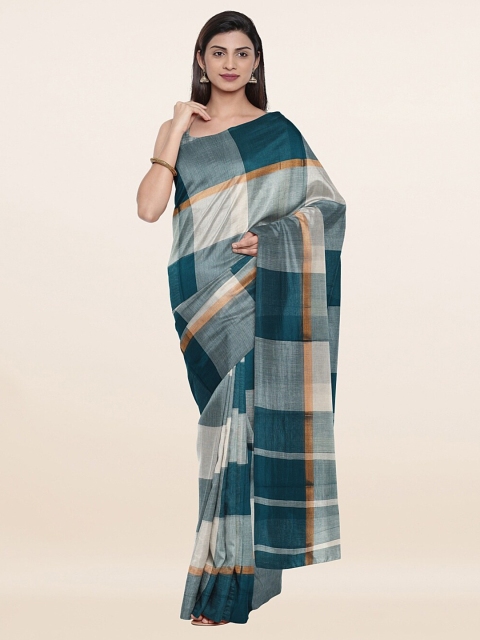 

Pothys Teal Blue & White Checked Pure Cotton Saree
