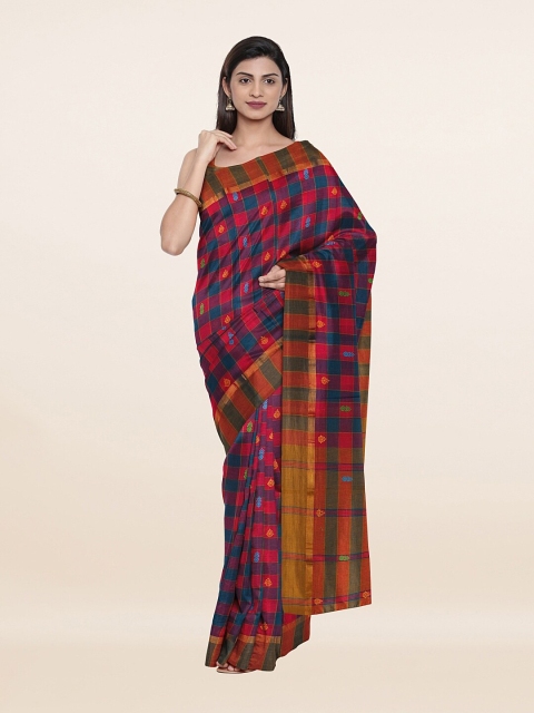 

Pothys Orange & Blue Checked Pure Cotton Saree
