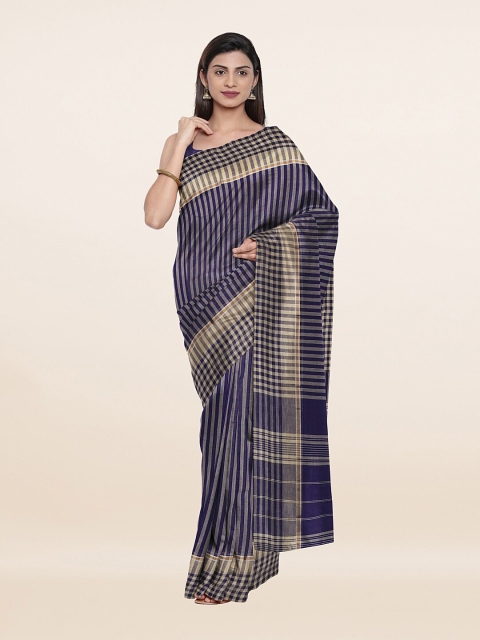 

Pothys Blue & Grey Striped Pure Cotton Saree