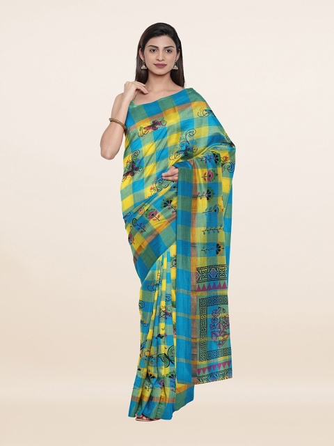 

Pothys Yellow & Blue Checked Zari Pure Cotton Saree