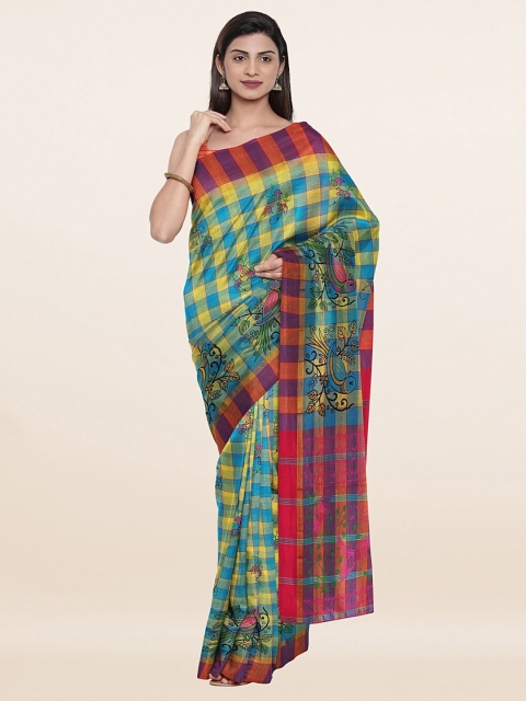 

Pothys Blue & Pink Checked Pure Cotton Saree