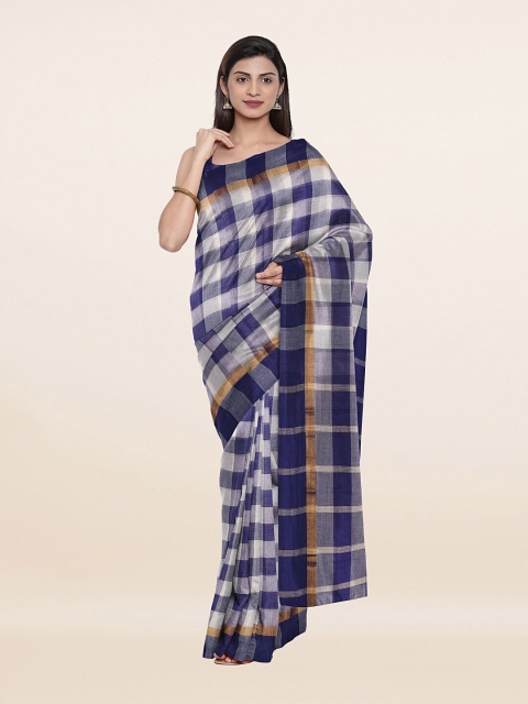

Pothys Blue & White Checked Pure Cotton Saree