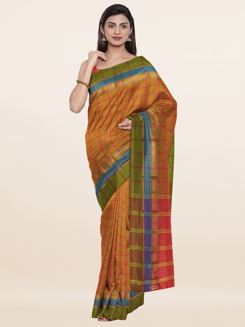 

Pothys Khaki & Blue Checked Pure Cotton Saree