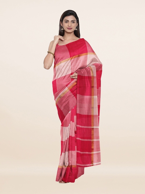 

Pothys Pink & White Checked Pure Cotton Saree