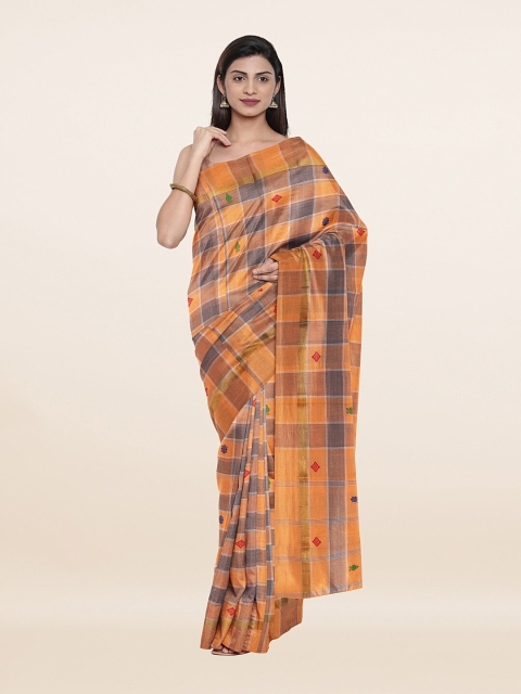 

Pothys Orange & Brown Checked Pure Cotton Saree