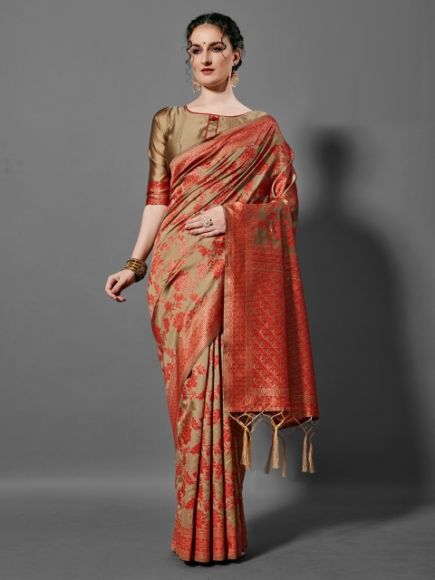 

KALINI Camel Brown & Red Woven Design Silk Blend Saree