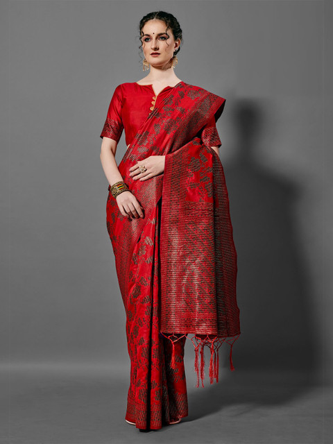 

KALINI Red & Black Woven Design Saree