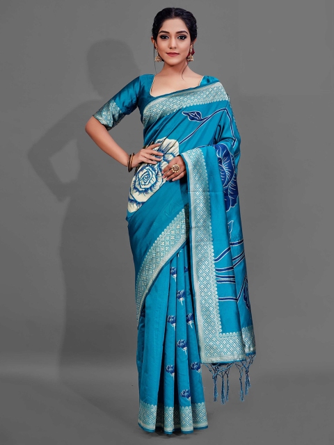 

KALINI Turquoise Blue Floral Zari Saree