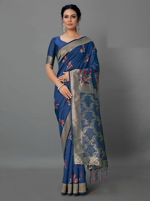 

KALINI Navy Blue & Red Woven Design Saree