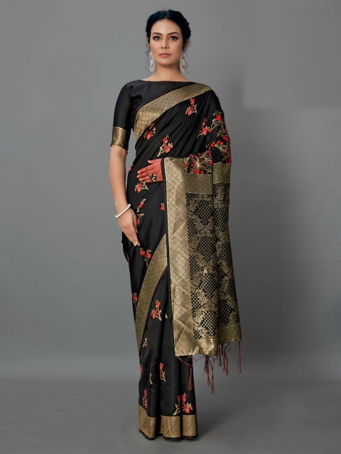 

KALINI Black & Gold-Toned Woven Design Saree