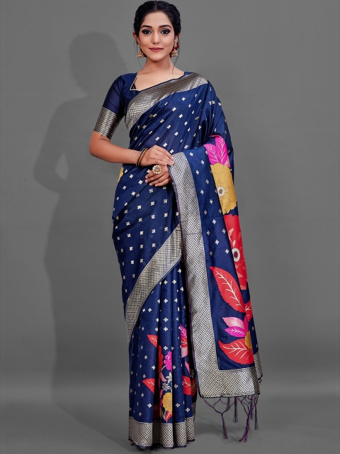 

KALINI Navy Blue & White Woven Design Saree