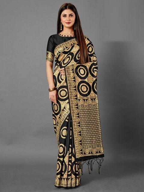 

KALINI Black & Golden Ethnic Motifs Silk Blend Saree