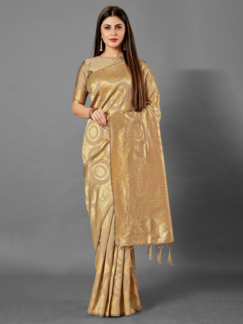 

KALINI Camel Brown & Gold-Toned Woven Design Saree