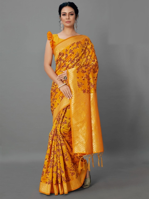 

KALINI Yellow & Pink Floral Print Saree