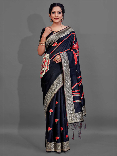 

KALINI Black & Red Floral Zari Saree