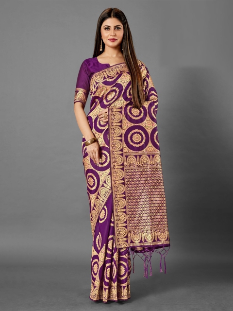 

KALINI Purple & Gold-Toned Woven Design Zari Saree