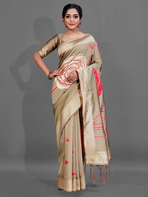

KALINI Beige & Pink Floral Saree