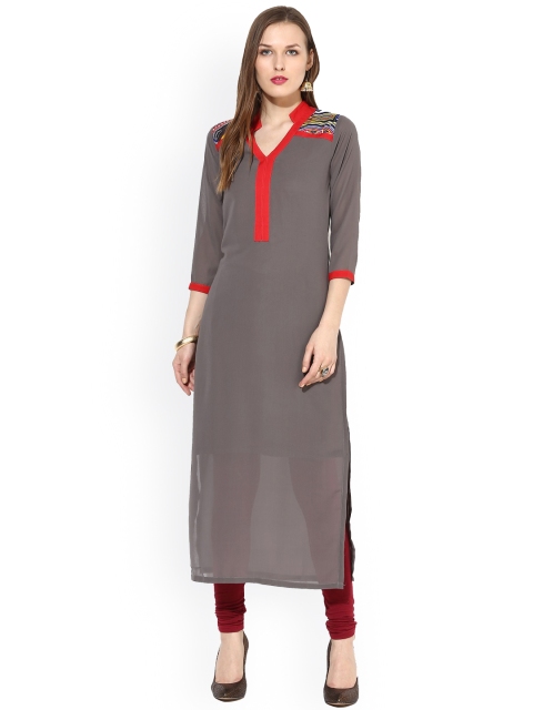 

La Firangi Women Grey Solid Straight Kurta