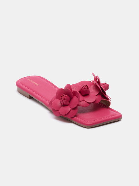 

shoexpress Women Fuchsia Embellished Open Toe Flats