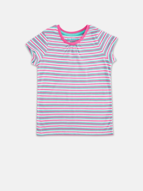 

Pantaloons Junior Girls Pink & Blue Striped T-shirt