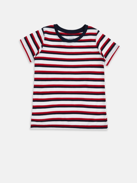 

Pantaloons Junior Boys Red & White Striped Pure Cotton T-shirt