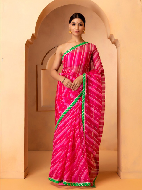 

Geroo Jaipur Pink & Green Leheriya Pure Silk Leheriya Saree