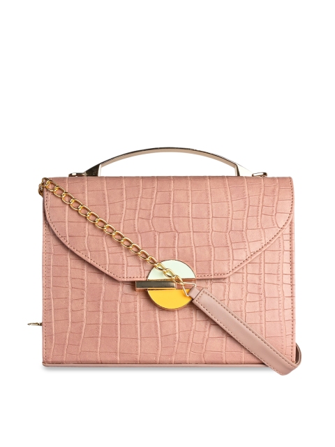 

Rocia Pink Textured PU Structured Satchel with Quilted