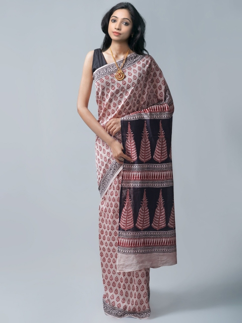 

Unnati Silks Mauve & Black Bagh Pure Silk Chanderi Saree