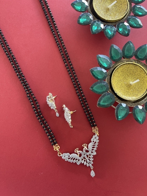 

Digital Dress Room Gold-Plated Black Stone-Studded & Beaded Mangalsutra