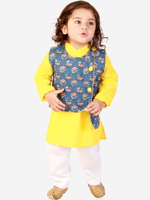 

KID1 Boys Blue & Yellow Floral Printed Pure Cotton Kurta Set