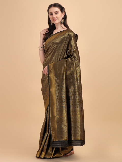 

Sangria Women Black & Gold-Toned Woven Design Zari Silk Blend Kanjeevaram Saree