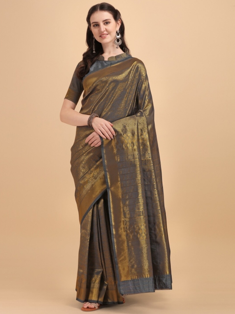 

Sangria Grey Kanjeevaram Woven Work Silk Blend Saree