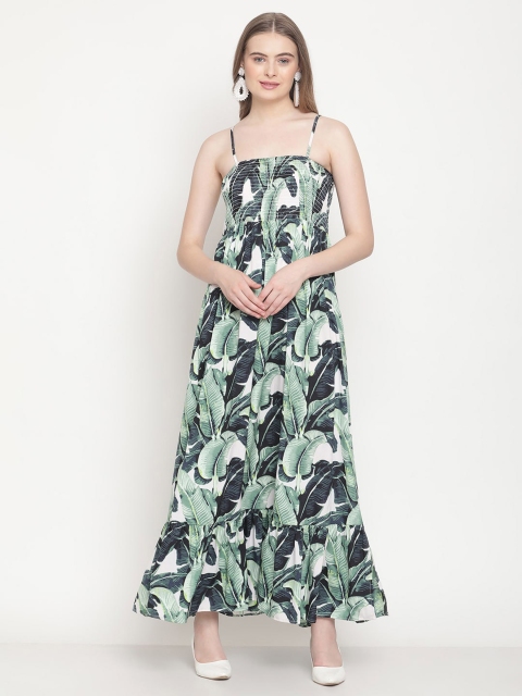 

COASTLAND Women Green Tropical Printed Fit & Flare Crepe Maxi Dress