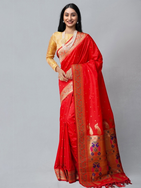 

Unnati Silks Red & Gold-Toned Silk Blend Banarasi Saree