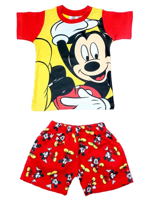 

BFF Boys Red & Yellow Mickey Mouse Printed T-shirt with Shorts
