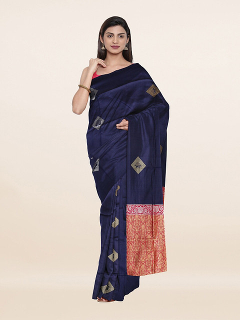 

Pothys Blue & Gold-Toned Woven Design Art Silk Saree